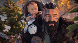 Rost and a baby Aloy in Horizon Zero Dawn