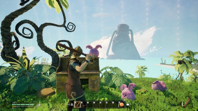 A player interacting with an object in fantasy game To The Star