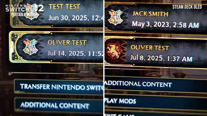 Camera footage of the handheld screens on Steam Deck OLED and Switch 2, with Switch 2 having a resolution advantage