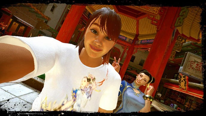 A selfie with Chun-Li in Street Fighter 6's World Tour mode.