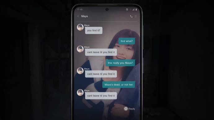 Silent Hill The Short Message Screenshot. A text exchange on a modern smartphone. Maya, the other participate, insists we "can't leave until we find it".