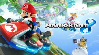 Mario Kart 8 artwork showing Mario racing in a kart.