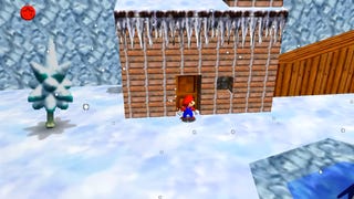 Super Mario's penguin level log cabin door.