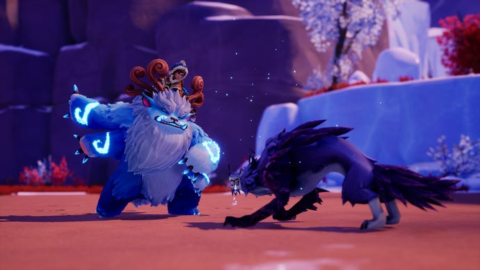 A large yeti fights a wolf in Song Of Nunu: A League Of Legends Story