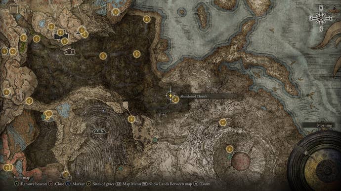 The Abyssal Woods Map Fragment is shown on the Elden Ring Shadow of the Erdtree map