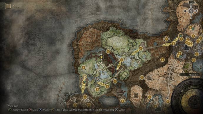 The location of an altar for the Stone-Sheathed Sword in Ancient Ruins of Rauh is marked on the Elden Ring Shadow of the Erdtree map