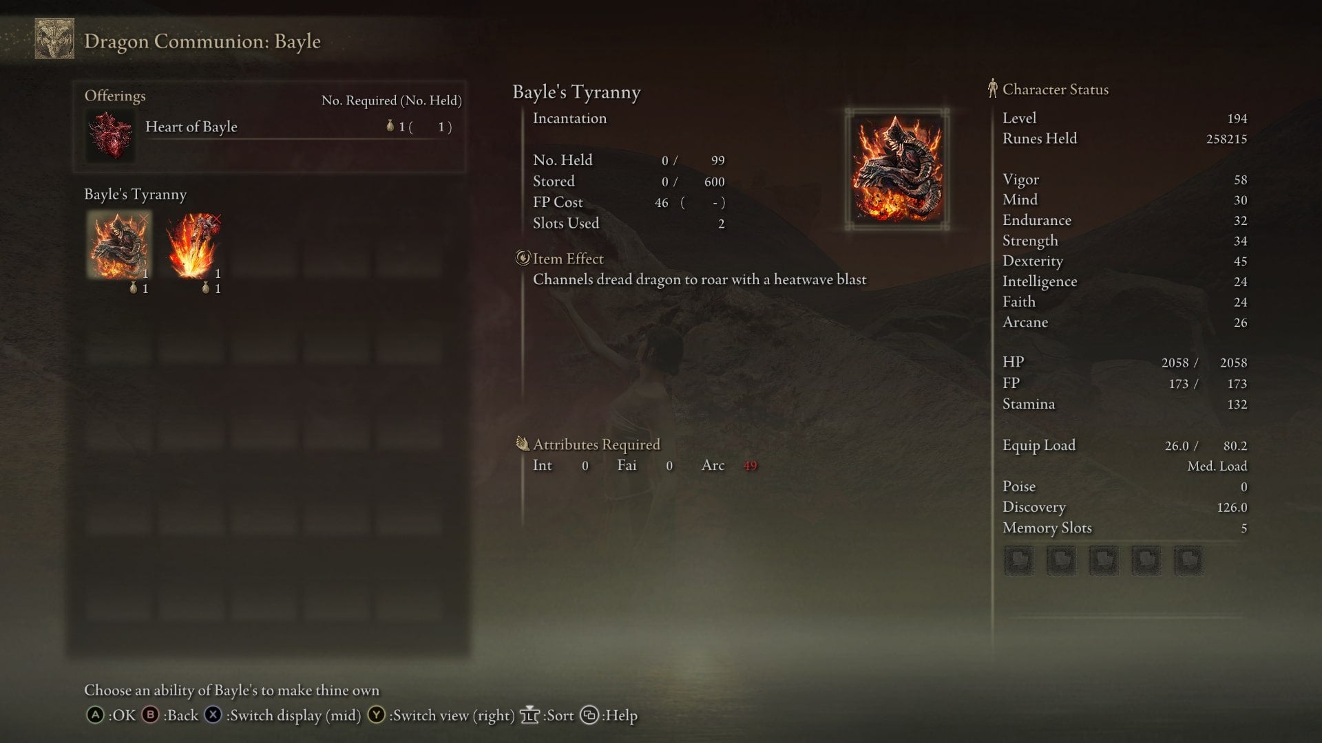 The rewards that can be received from Bayle's Heart at the Grand Altar of Dragon Communion in Elden Ring Shadow of the Erdtree are shown - 6