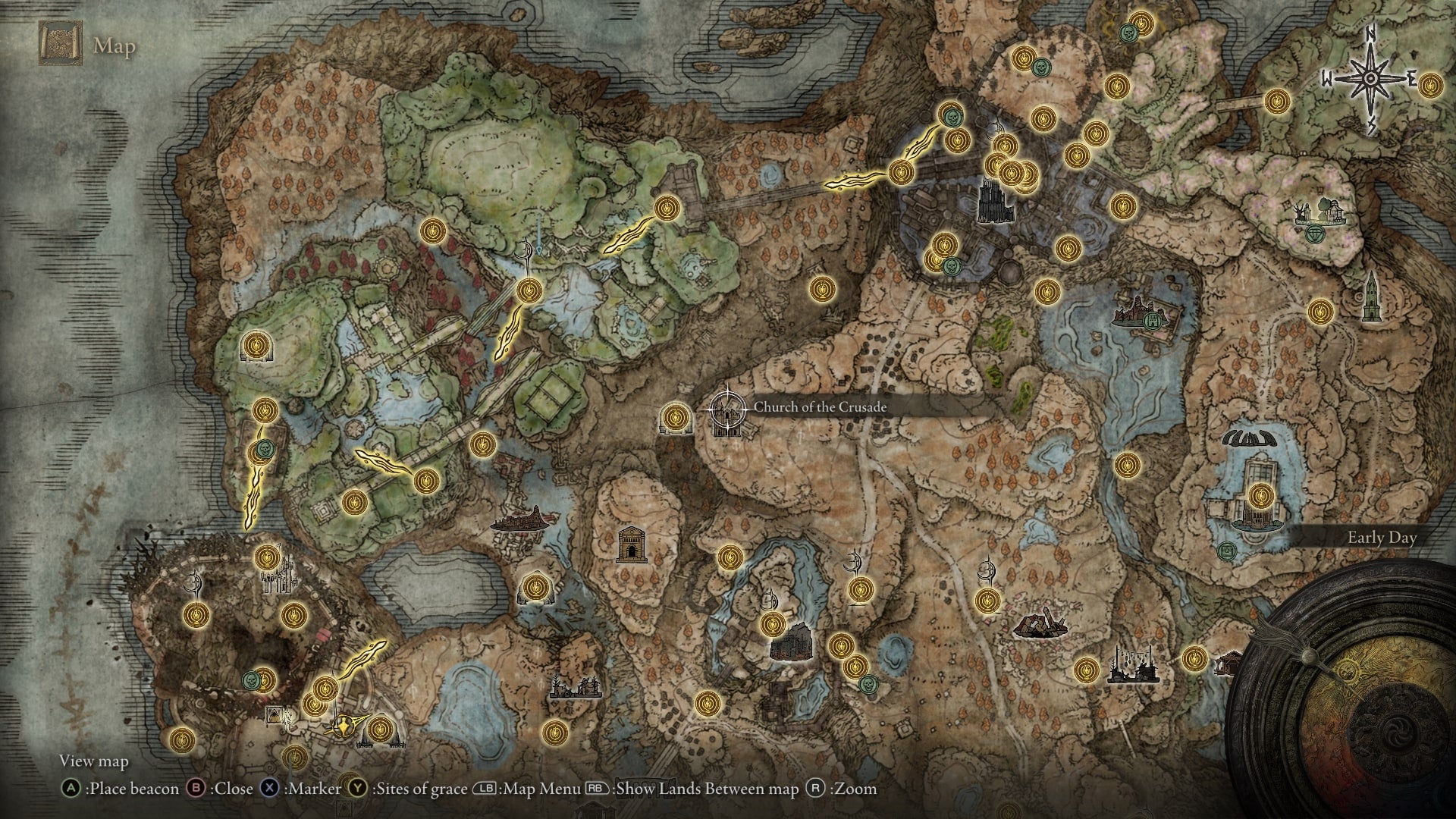 The location of a Scadutree Fragment at the Church of Crusade in Scadu Altus is marked on the Elden Ring Shadow of the Erdtree map - 19