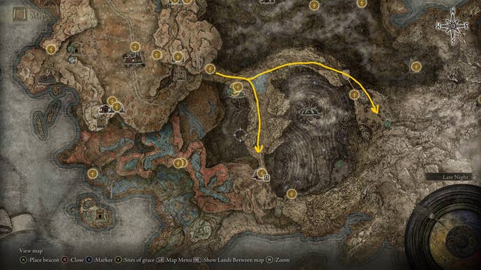 The route from Dragon's Pit Terminus to either Bayle or the Grand Altar of Dragon Communion is labelled on the Elden Ring Shadow of the Erdtree map