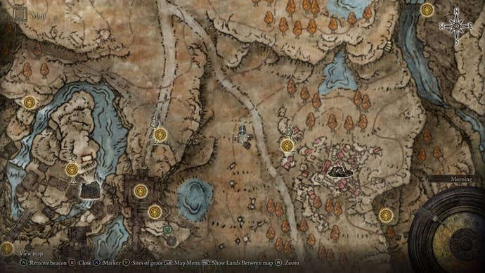 The location of a Scadutree Fragment at one of the soldier encampments is marked on the Elden Ring Shadow of the Erdtree map