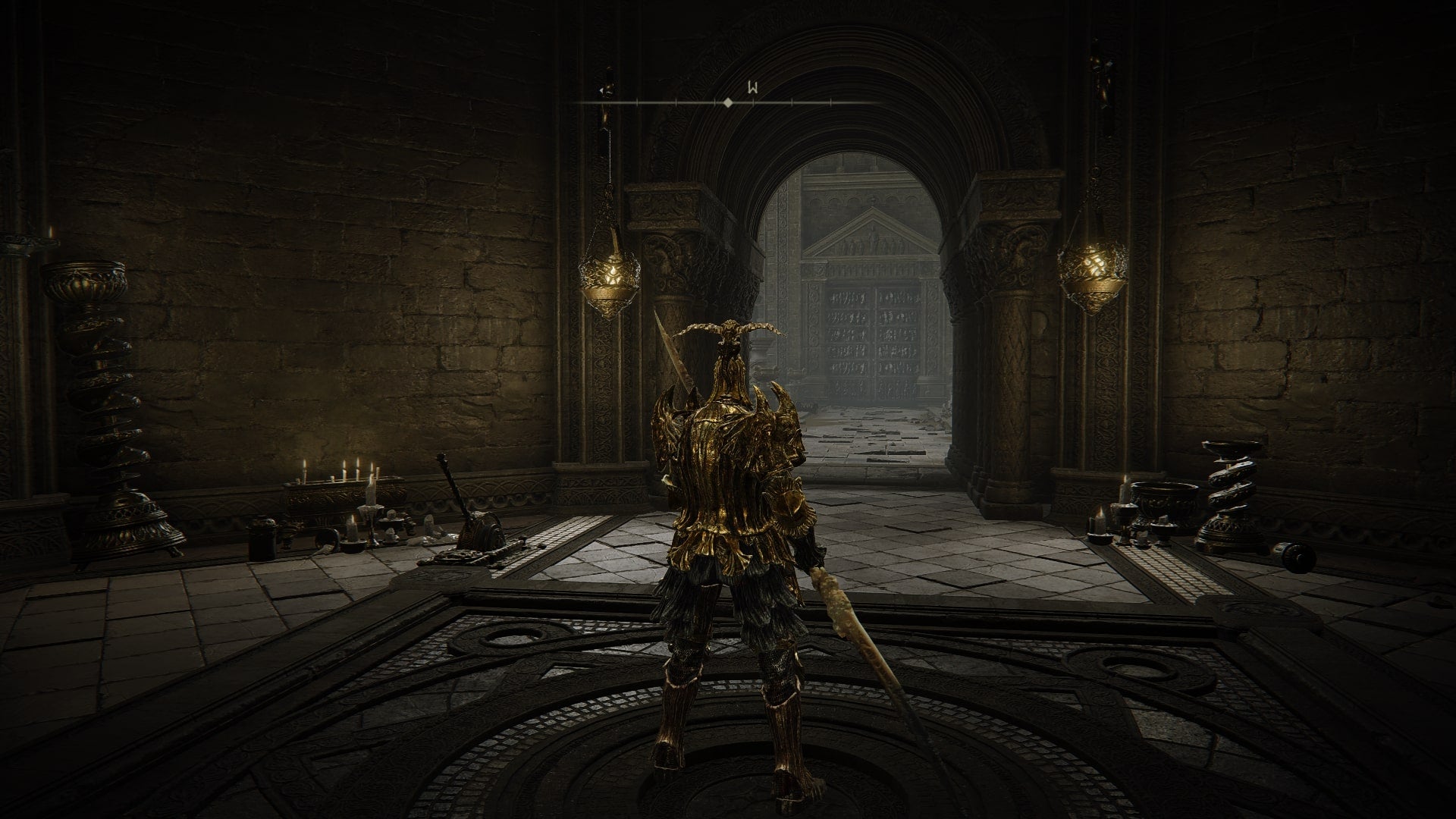 The Tarnished stands at the top of an elevator in Belurat Tower Settlement in Elden Ring Shadow of the Erdtree - 8