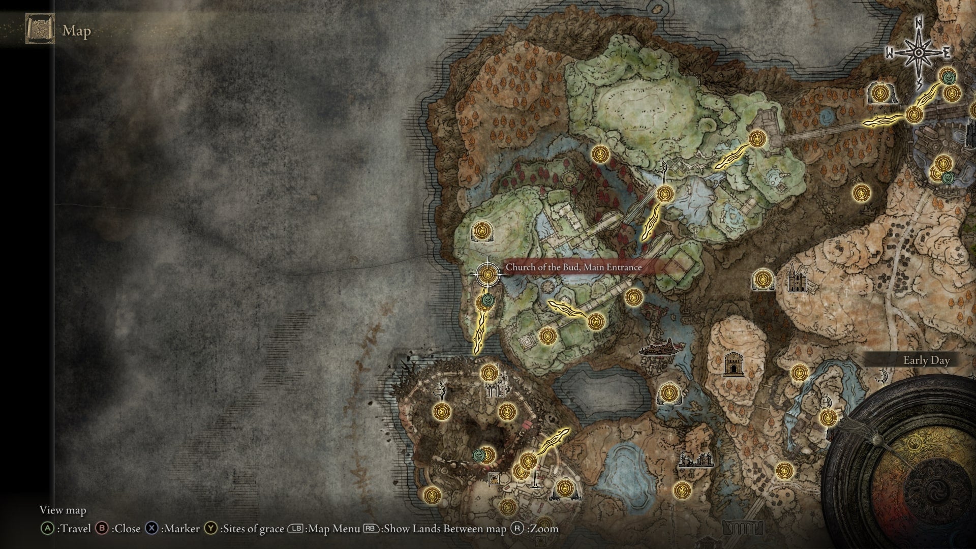The location where the Hornsent invades in the Ancient Ruins of Rauh is marked on the Elden Ring Shadow of the Erdtree map - 4