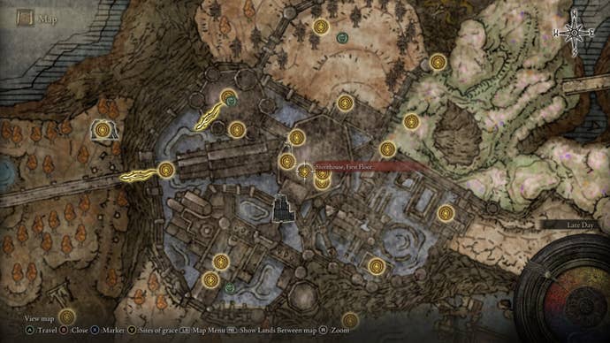 The closest Site of Grace to a Fire Knight is marked on the Elden Ring Shadow of the Erdtree map