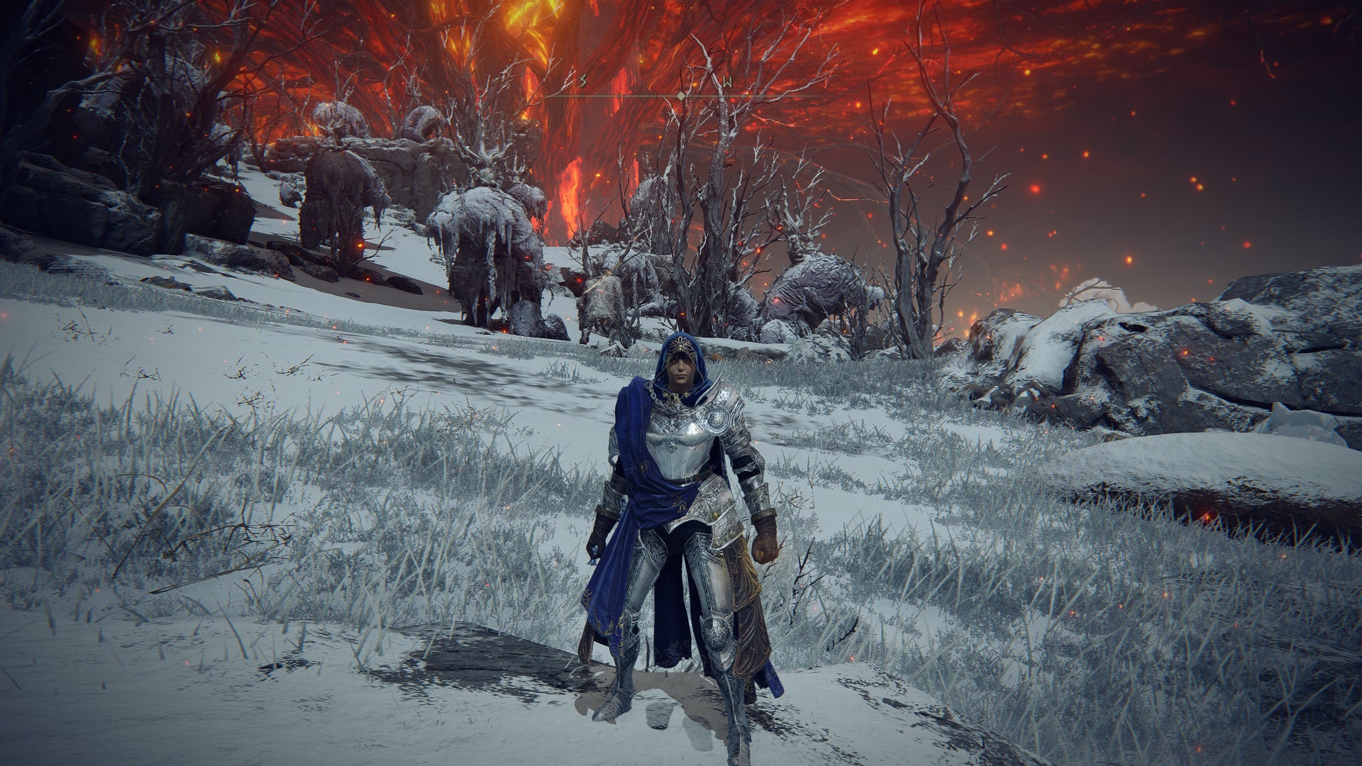 The Tarnished stands at Flame Peak while wielding the Chilling Perfume Bottle in Elden Ring Shadow of the Erdtree - 1