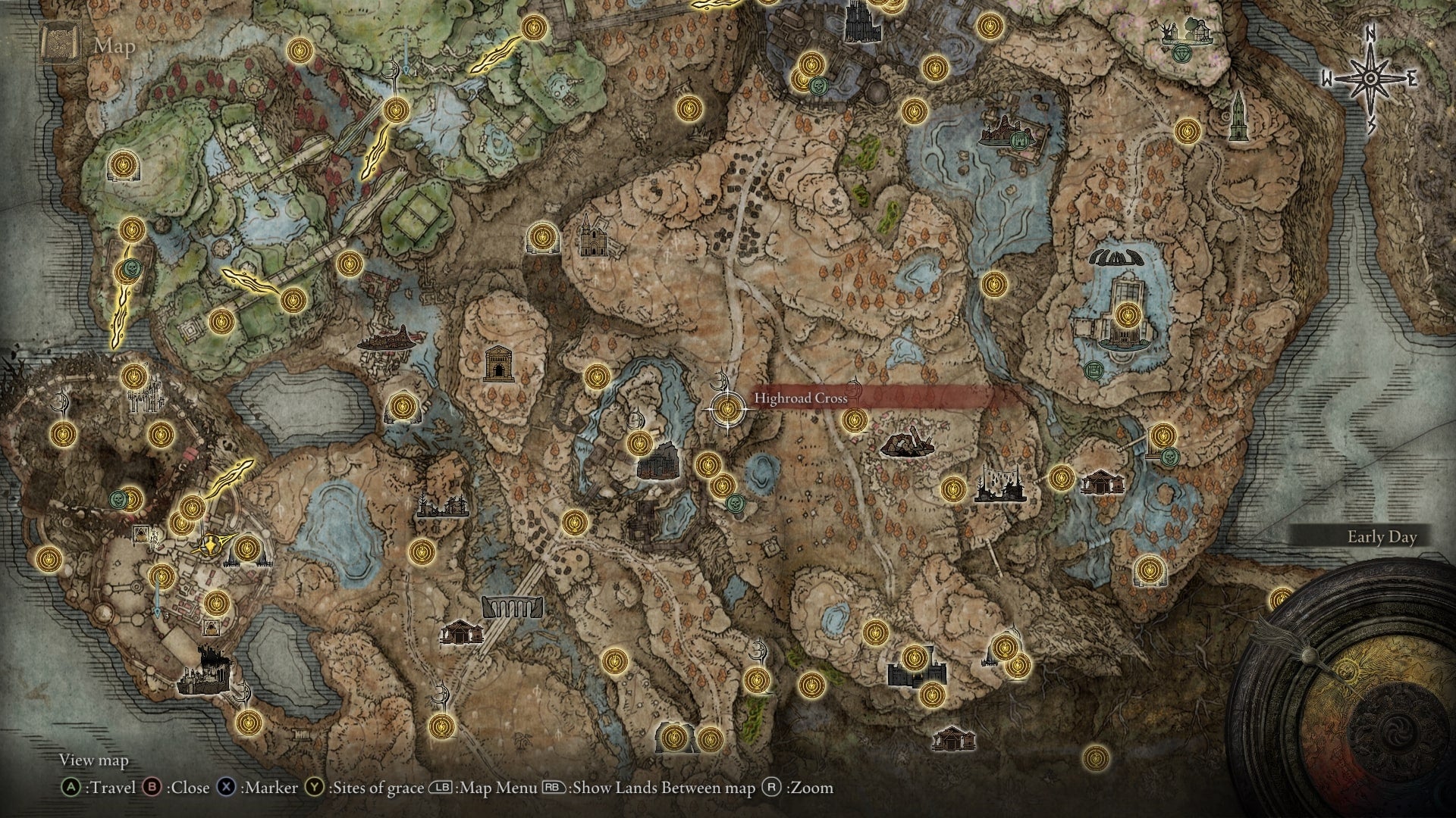 The location of a Scadutree Fragment at the Highroad Cross of Miquella is marked on the Elden Ring Shadow of the Erdtree map - 3