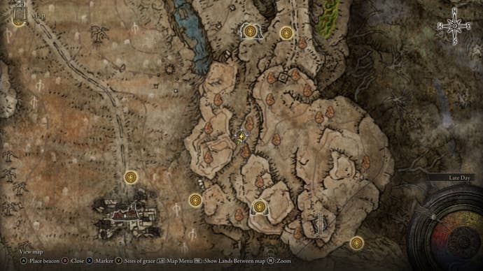 The location of the Herablist's Bell Bearing is marked on the Elden Ring Shadow of the Erdtree map
