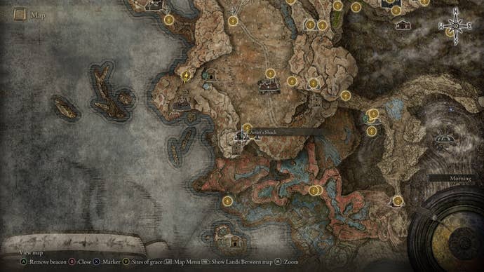 The location of the Incursion painting is marked on the Elden Ring Shadow of the Erdtree map