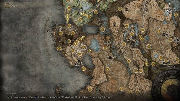 The location of the Incursion painting solution is marked on the Elden Ring Shadow of the Erdtree map
