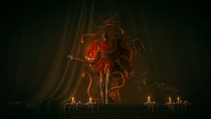 Messmer the Impaler is shown in key artwork for Elden Ring Shadow of the Erdtree
