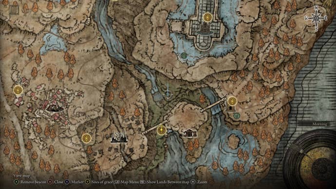 The location of a Scadutree Fragment near the Recluse’s River Upstream is marked on the Elden Ring Shadow of the Erdtree map