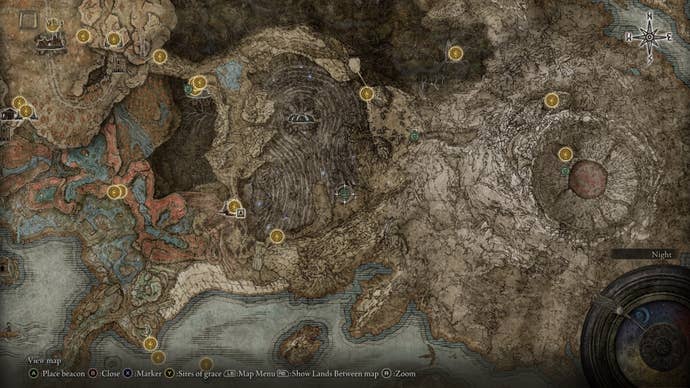 The location of a Remembrance duplicator at the Finger Ruins of Rhia is marked on the Elden Ring Shadow of the Erdtree map