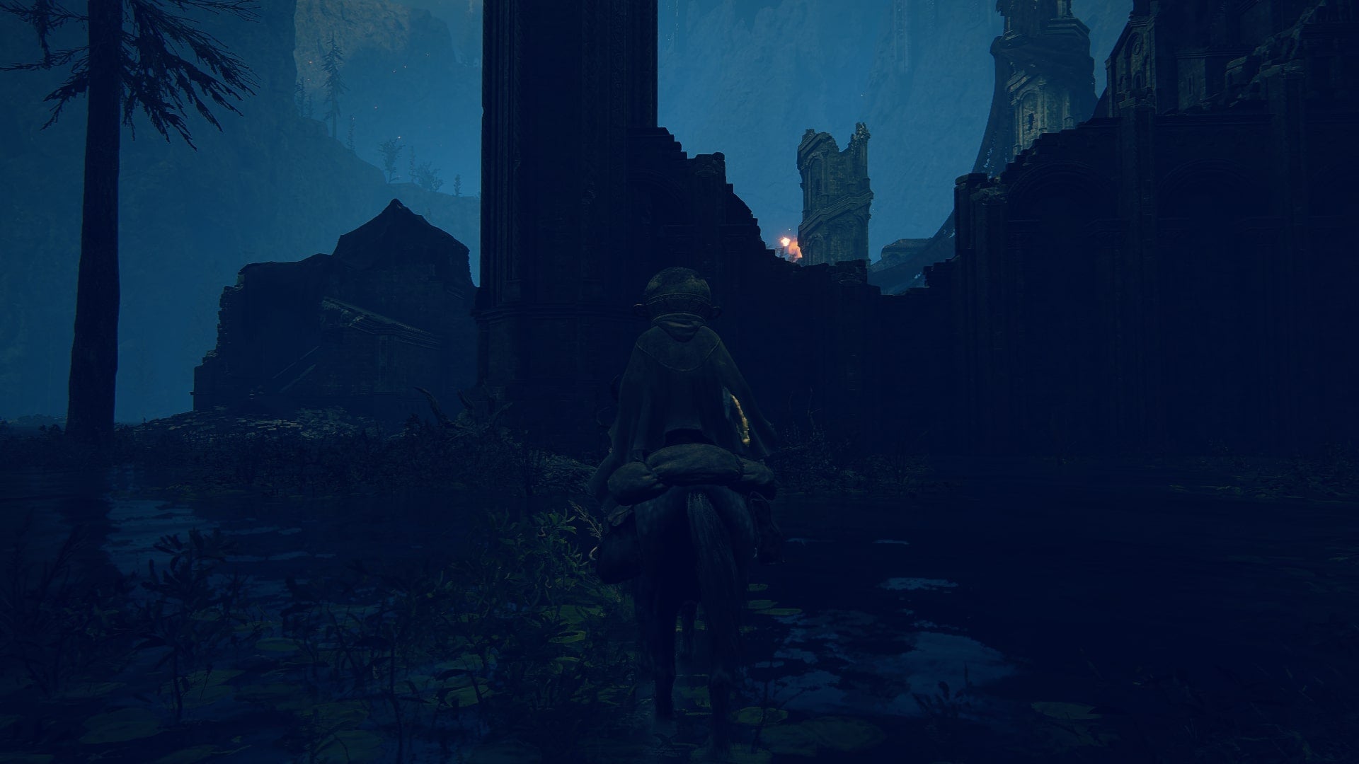 The Tarnished faces a wall outside of Ruins of Unte that can be jumped over on Torrent in Elden Ring Shadow of the Erdtree - 7