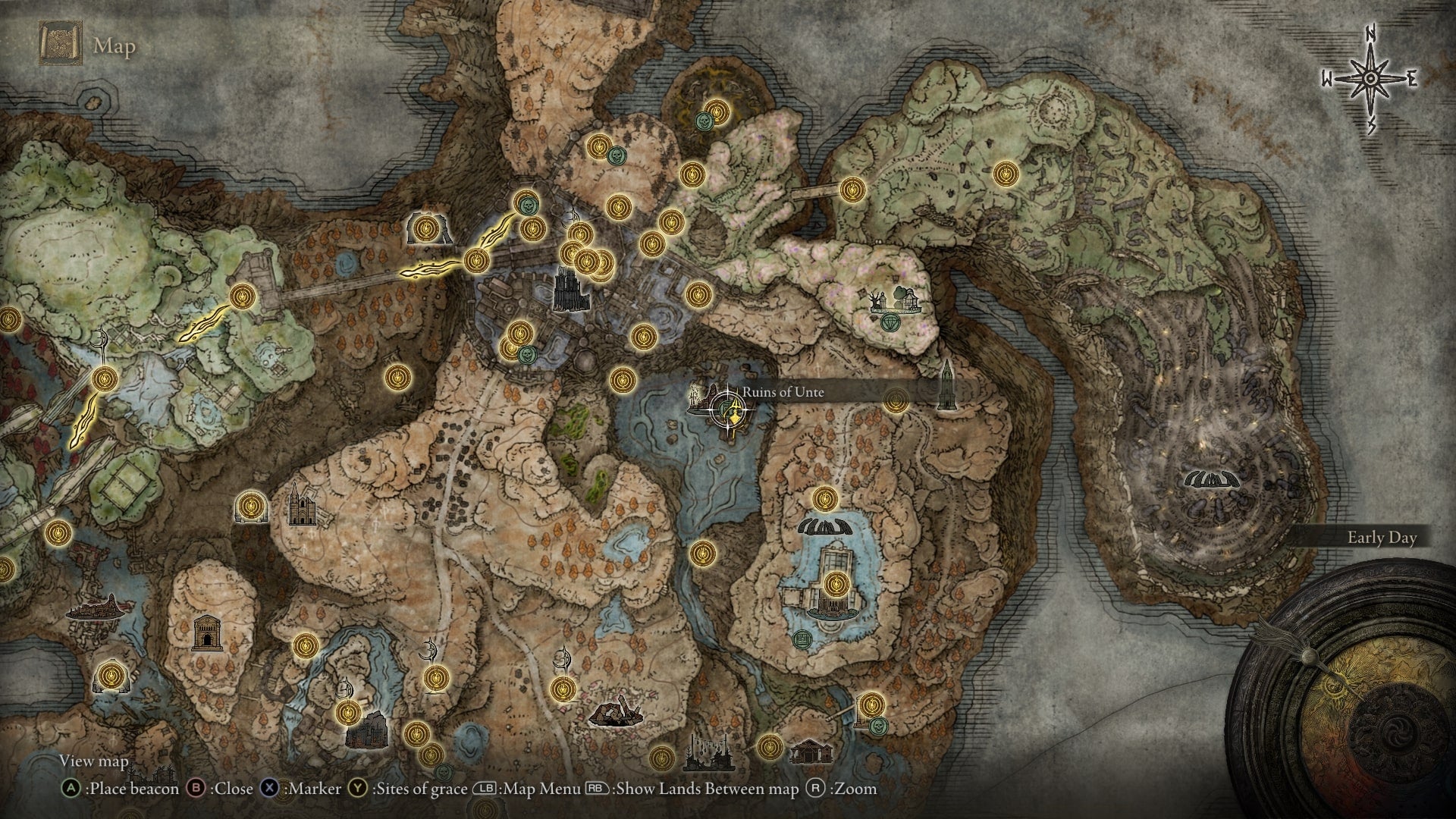 The location of the Ruins of Unte is marked on the Elden Ring Shadow of the Erdtree map - 5