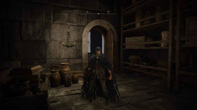 The Tarnished stands in the Belurat Tower Settlement Storeroom in Elden Ring Shadow of the Erdtree