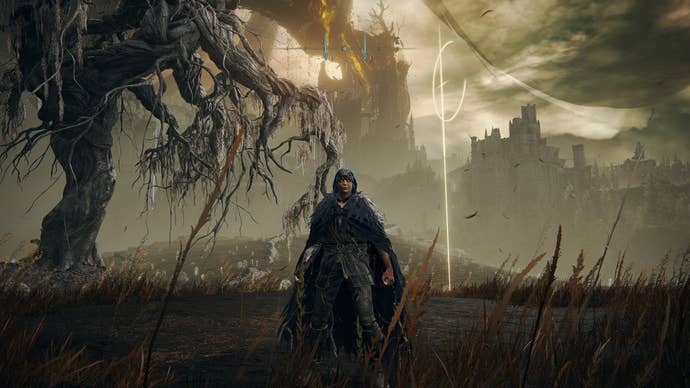 The Tarnished stands by the Three Path Cross in Elden Ring Shadow of the Erdtree