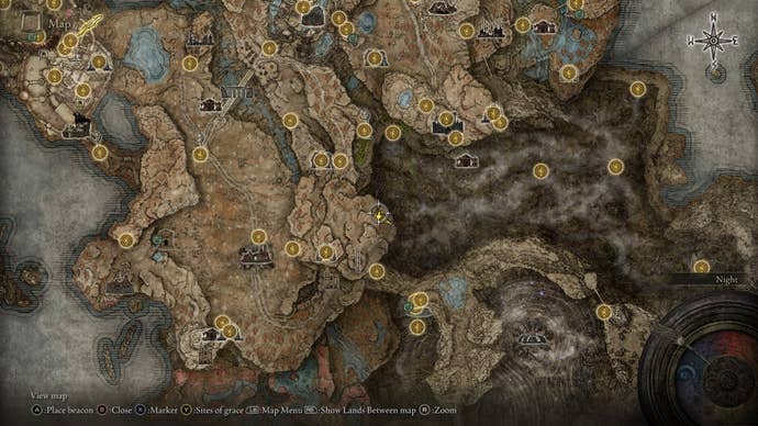 The location of a Larval Tear near the Suppressing Pillar is marked on the Elden Ring Shadow of the Erdtree map