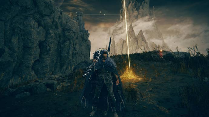 The Tarnished stands in front of Pillar Path Cross in Elden Ring Shadow of the Erdtree