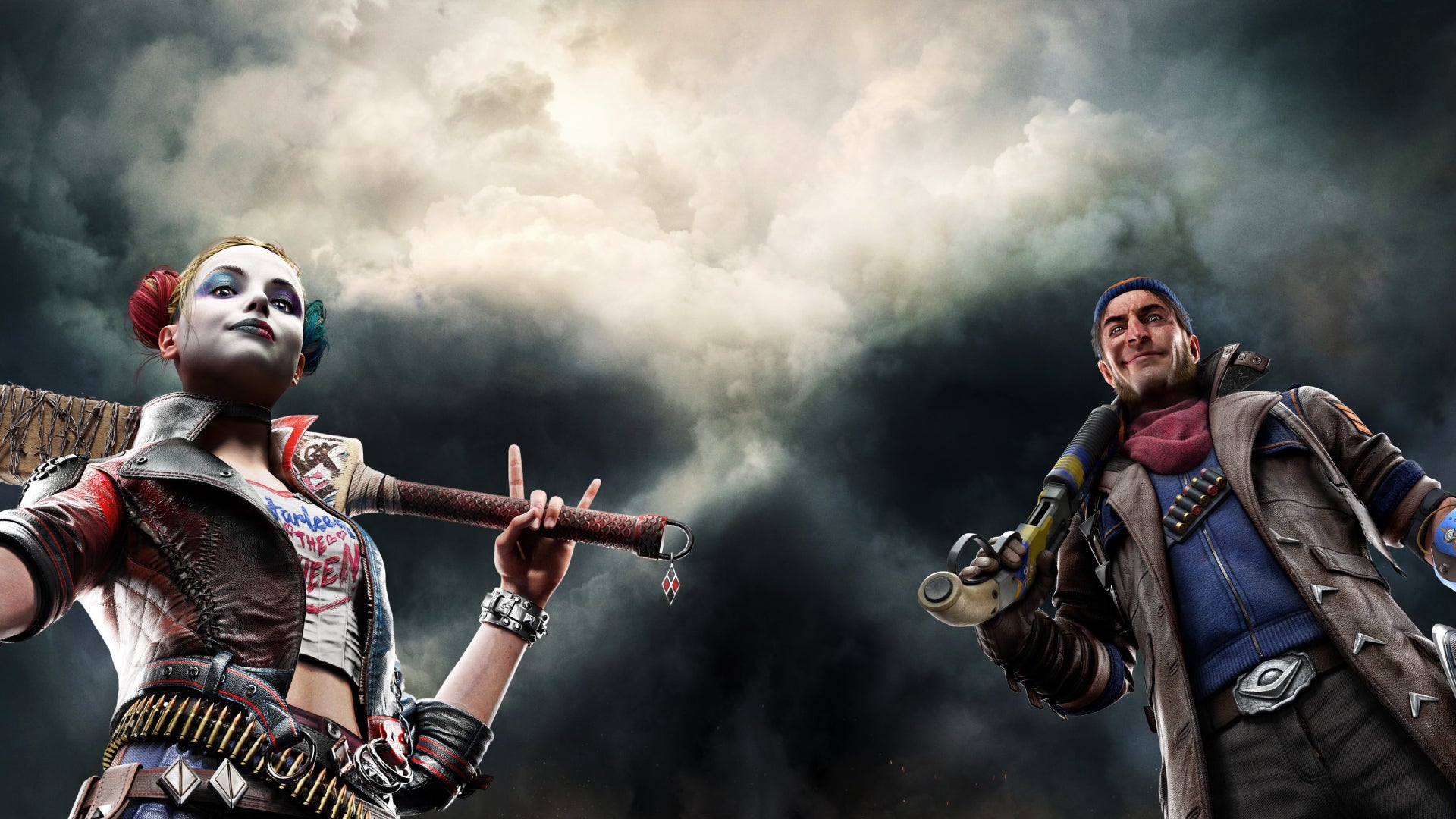 Harley Quinn and Captain Boomerang stand in front of a skull-shaped cloud - 1