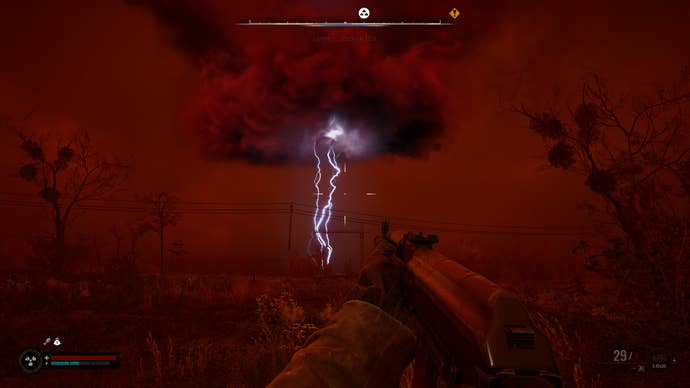 An anomalous storm turns the skies red in S.T.A.L.K.E.R. 2: Heart of Chornobyl.