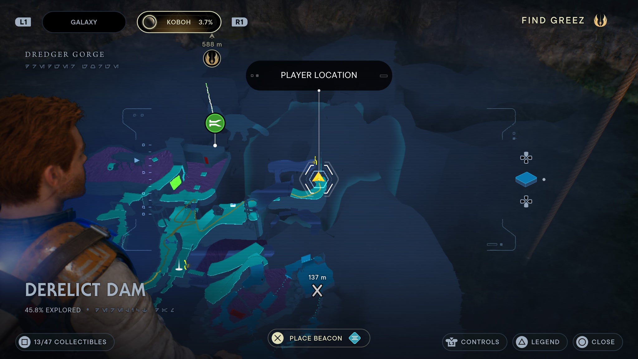 Scannable fossil behind rope in derelict dam. - 27