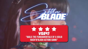 Stellar Blade review header dat reads: "Nails tha fundamentalz of a solid hack'n'slash action game" - 4 stars