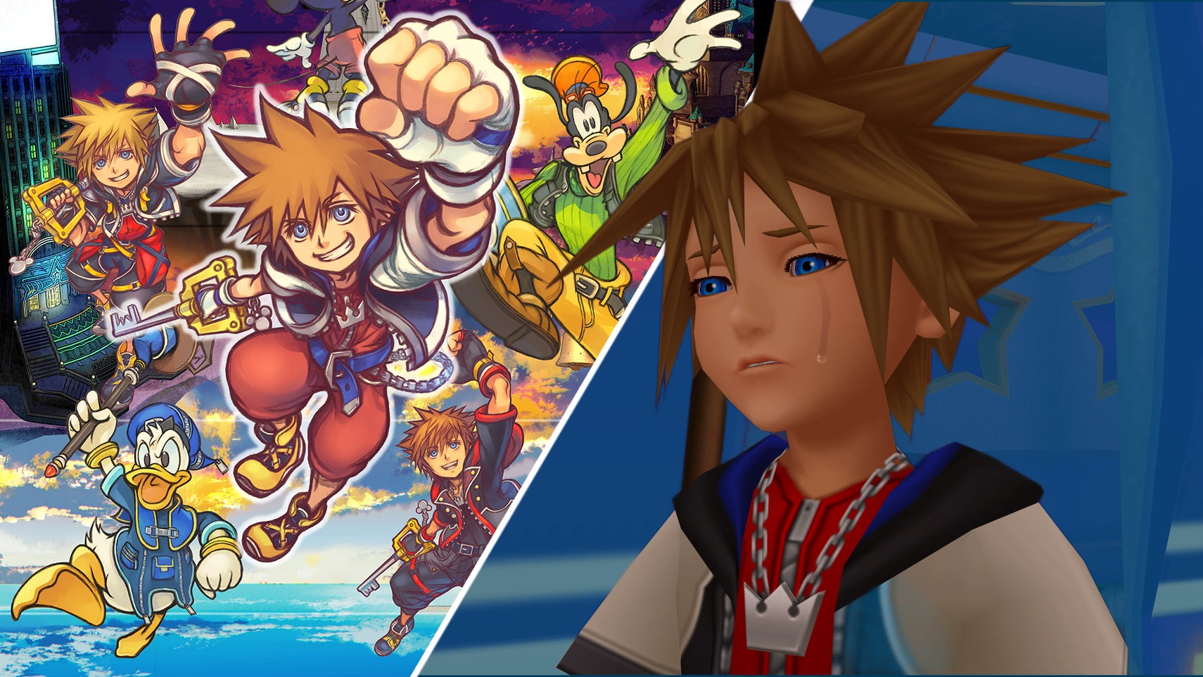 Sad Sora next to some Kingdom Hearts artwork that's accused of using AI