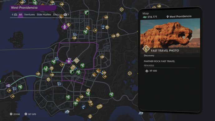 The location of the Panther Rock fast travel point in Saints Row