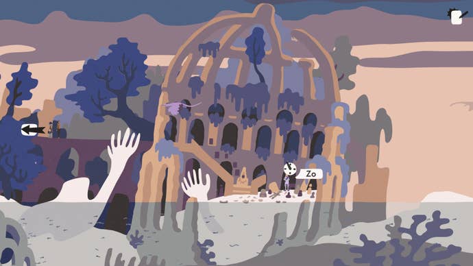 A sunken dome building sinks into the sand in Saltsea Chronicles