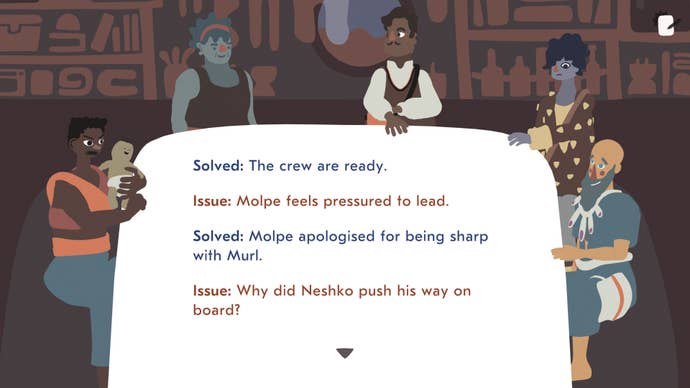 A crew of adventurers gather round a white table deciding their next destination in Saltsea Chronicles