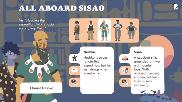 The companion selection menu screen in Saltsea Chronicles