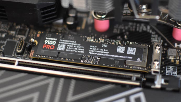 The Samsung 9100 Pro SSD installed successful a motherboard.