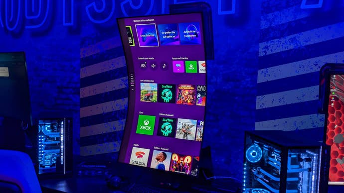 The Samsung Odyssey Ark monitor in Cockpit mode.