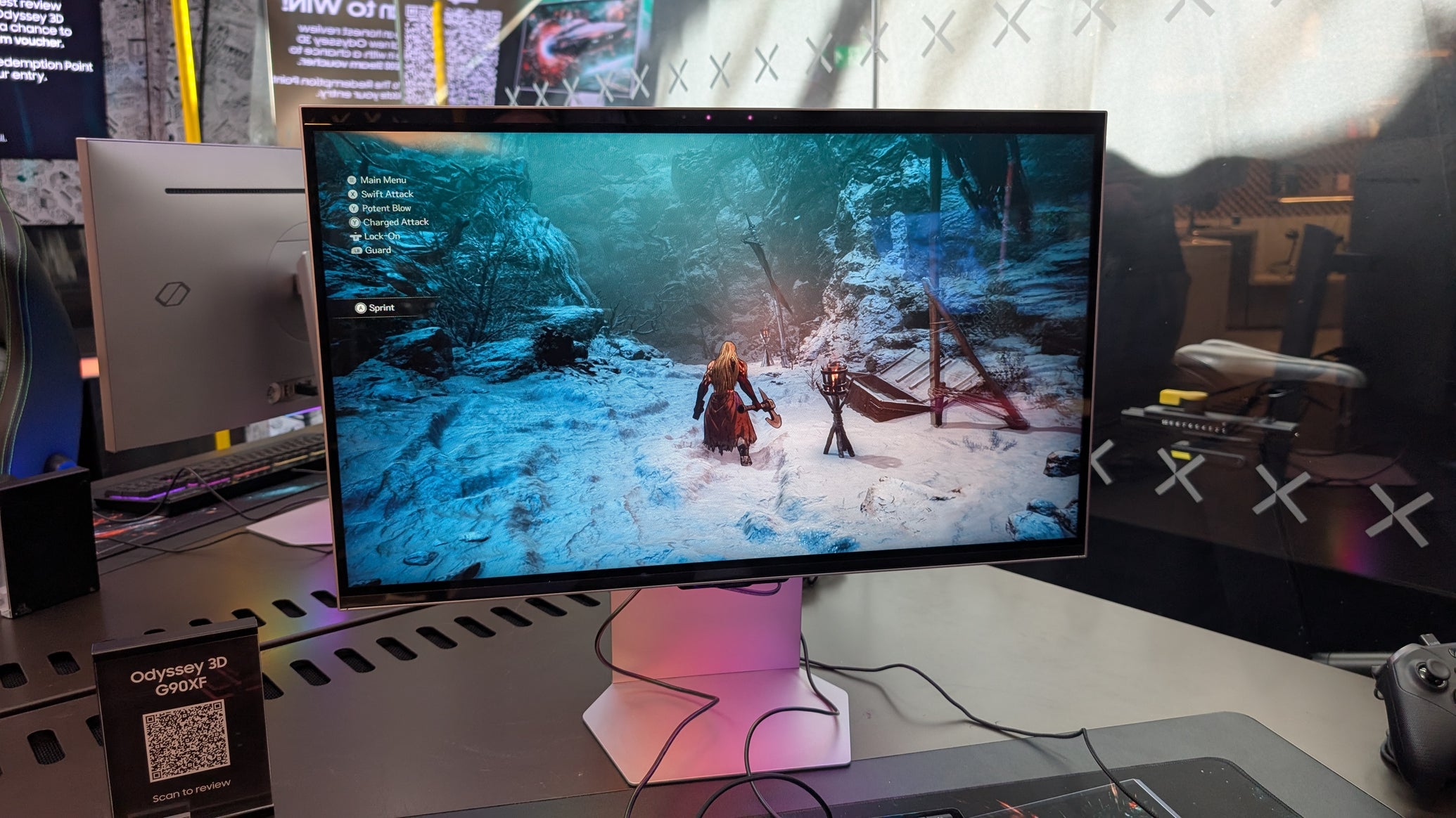 The Samsung Odyssey 3D gaming monitor, running The First Beserker: Khazan. - 1