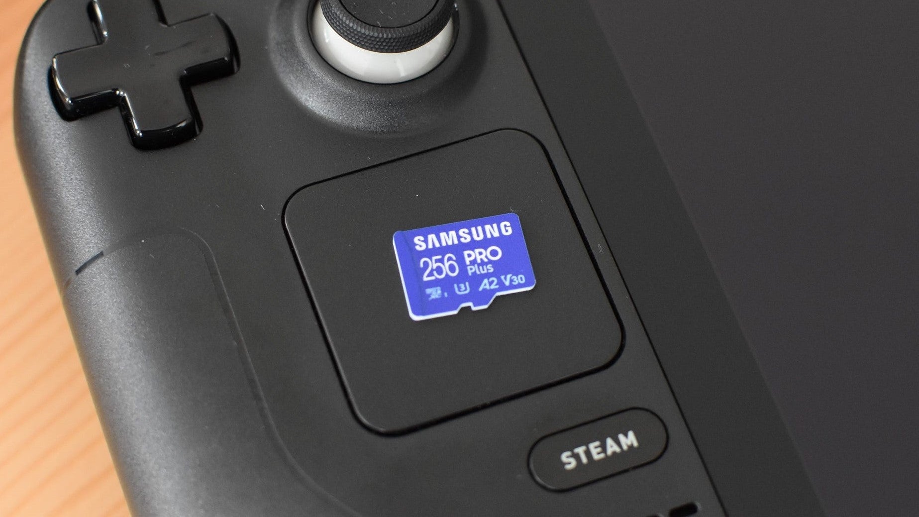 The Samsung Pro Plus microSD card on top of a Steam Deck. - 9