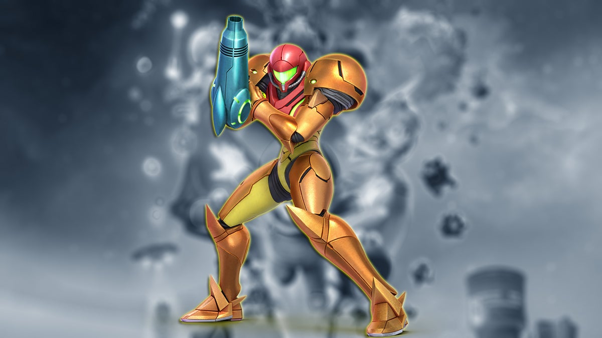 Samus Aran on The Super Mario Galaxy Movie blue blurred background
