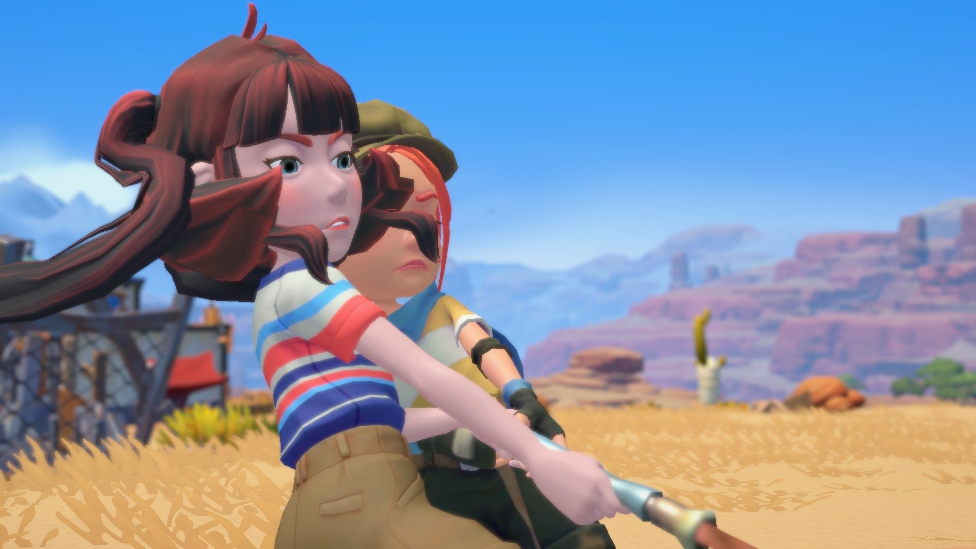 The player and Elsie pull some fish from the sand while sandfishing in My Time at Sandrock - 1