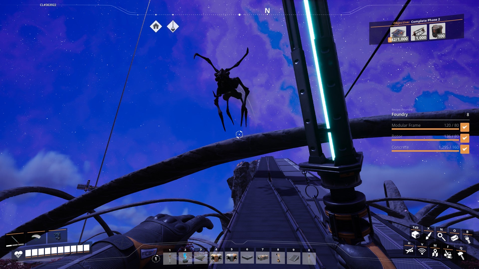 A bug-like figure leaps at the player under the cover of darkness in Satisfactory. - 6