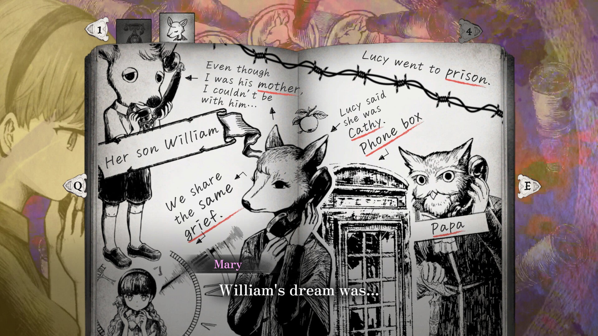 Mary's notebook, full of sketches and notes on past conversations, in Schrödinger's Call.