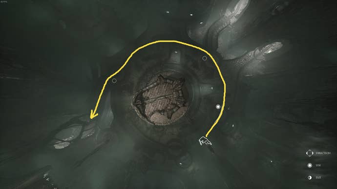 A top-down view of the main room in Scorn Act 1 is shown, with directions on where to take the creature
