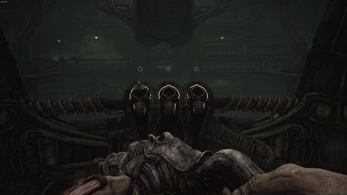 The player faces three pedestals that can be used for clearing various paths in Act 3 of Scorn